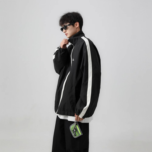 2025 Spring/Summer and Autumn/Winter Double-sided Wearing Stand-up Collar Printed Jacket Loose-fit Unisex Trendy Brand Windbreaker Coat for Men and Women