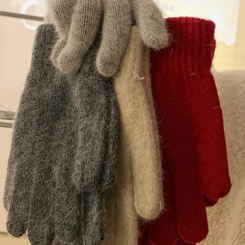 Pure Color Knit Gloves for Women - Winter Windproof Riding Warmth Cold Protection Finger Separation Student Riding Gloves Korean