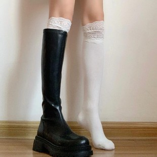 Socks with Boots for Women, Spring & Fall Lace Calf Socks, Cotton Mid-Calf Socks, Summer Knight Boots, Stockings