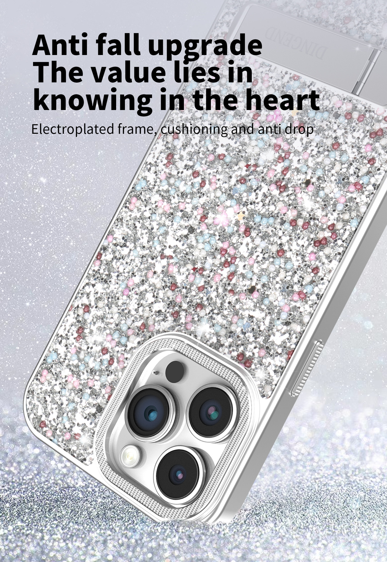 Ốp lưng iPhone đính đá sang trọng, chân đế kim cương, chống sốc viền dày cho 16 Pro Max / 15 / 14 Pro — Trắng đàn piano, Đen kinh điển, Màu vàng đậm chi tiết 13