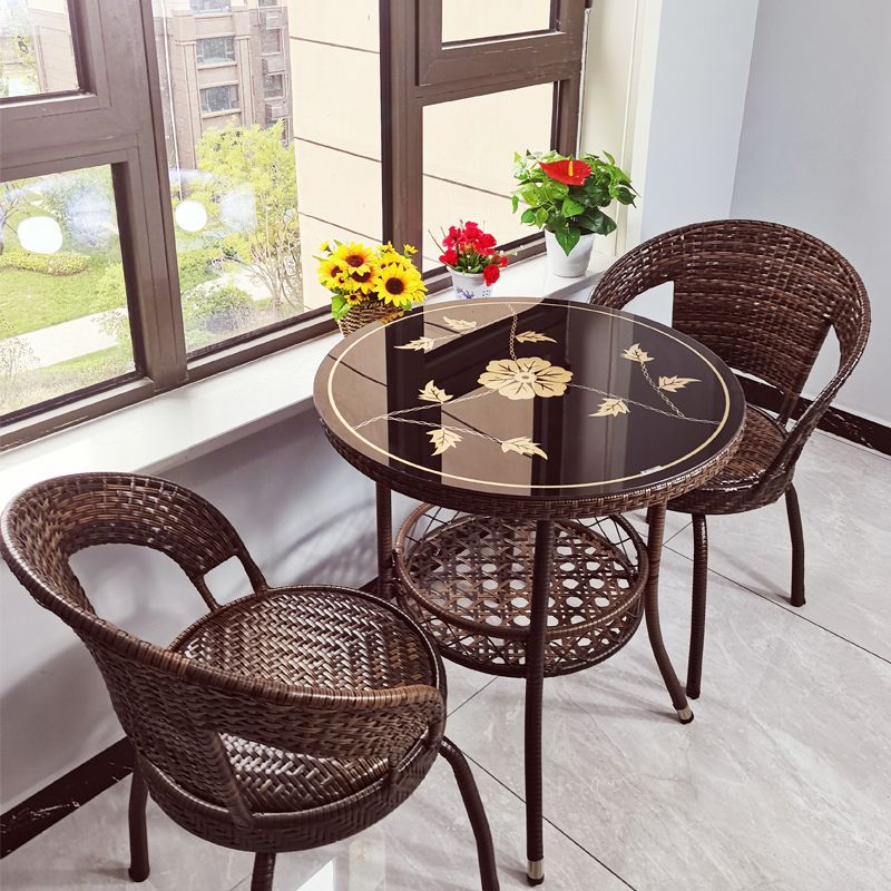 인기상품 : 원형 프린트 유리 70개 + 회전의자 2개 [커피색] 쿠션 무료