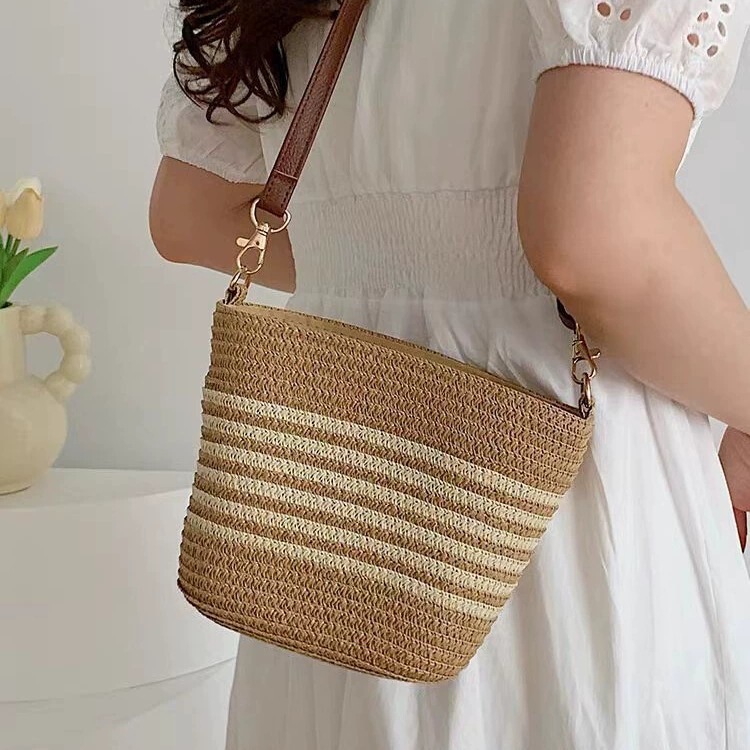 Crossbody Bag, Straw Small Bag, New Fashion Bucket Bag, Girls' Daily Versatile Striped Mobile Phone Bag, Small and Cute Crossbody Bag, Straw Small Bag, New Fashion Bucket Bag, Girls' Daily Versatile Striped Mobile Phone Bag, Small and Cute