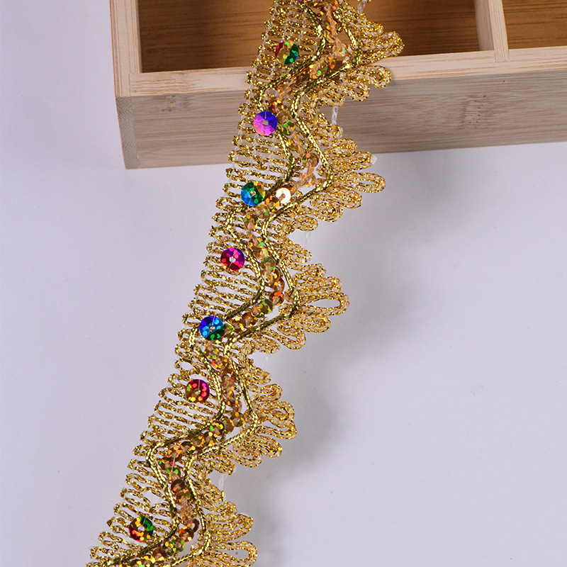 Venta directa de fábrica spot oro y plata lentejuelas encaje ropa accesorios de encaje encaje tres flores encaje