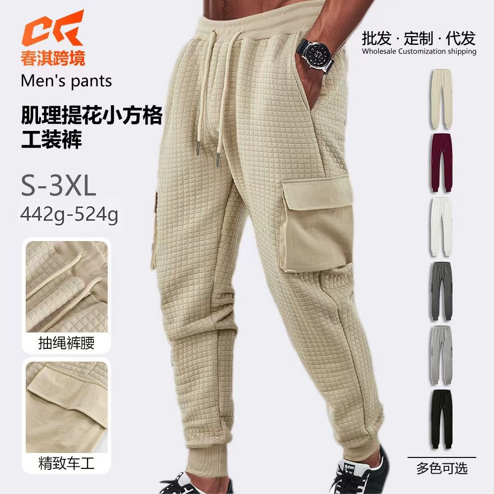 Nuevos pantalones deportivos de hombre de otoño transfronterizos europeos y estadounidenses gruesos pequeños cuadrados herramientas deportivas casuales pantalones de pila