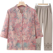 夏装衬衫奶奶七分套装中老年女装妈妈上衣衣服夏季老太太老人衬衣