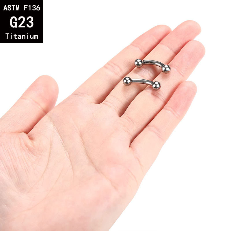 G23 Titanium Internally Threaded Double-Ended Ball Curved Barbell - C-Shaped Rod for Eyebrow & Tongue Piercing - F136 Titanium Alloy Body Jewelry detail image 12