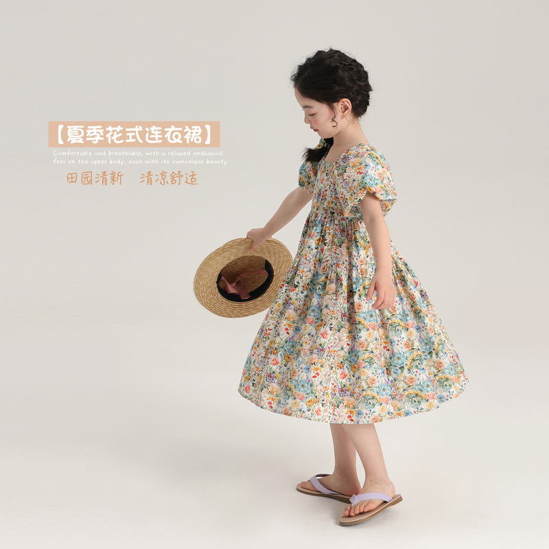 DOG Children's Wear Summer Dress Girl's Western Style Long Dress 2024 Summer New Children's Fancy Casual Dress