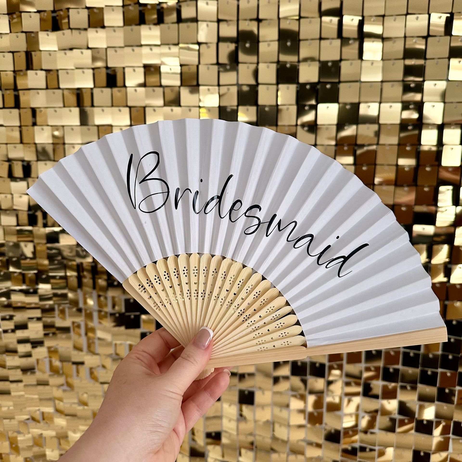 跨境专供BRIDESMAID伴娘白色布扇子  可印 LOGO 亚马逊 Etsy爆款