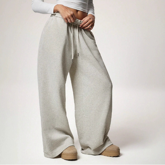 Amazon Cross-Border European and American Clothing 2025 Autumn and Winter Elastic Fleece-Lined Loose Wide-Leg Sports Casual Pants and Sweatpants