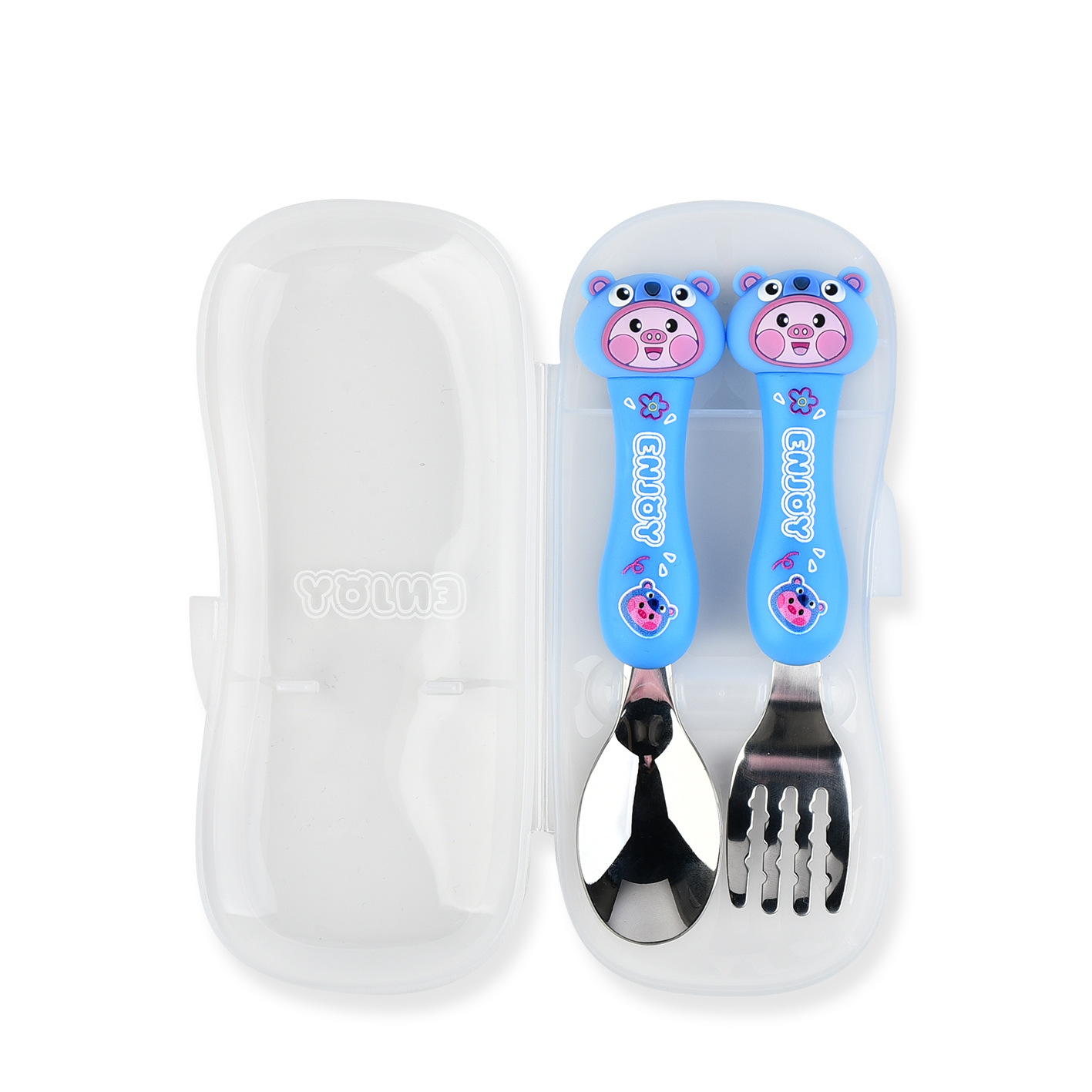 Animal encantador portátil para llevar estudiantes cucharas de comidas dormitorios escolares cucharas de cubierta de cubierta set