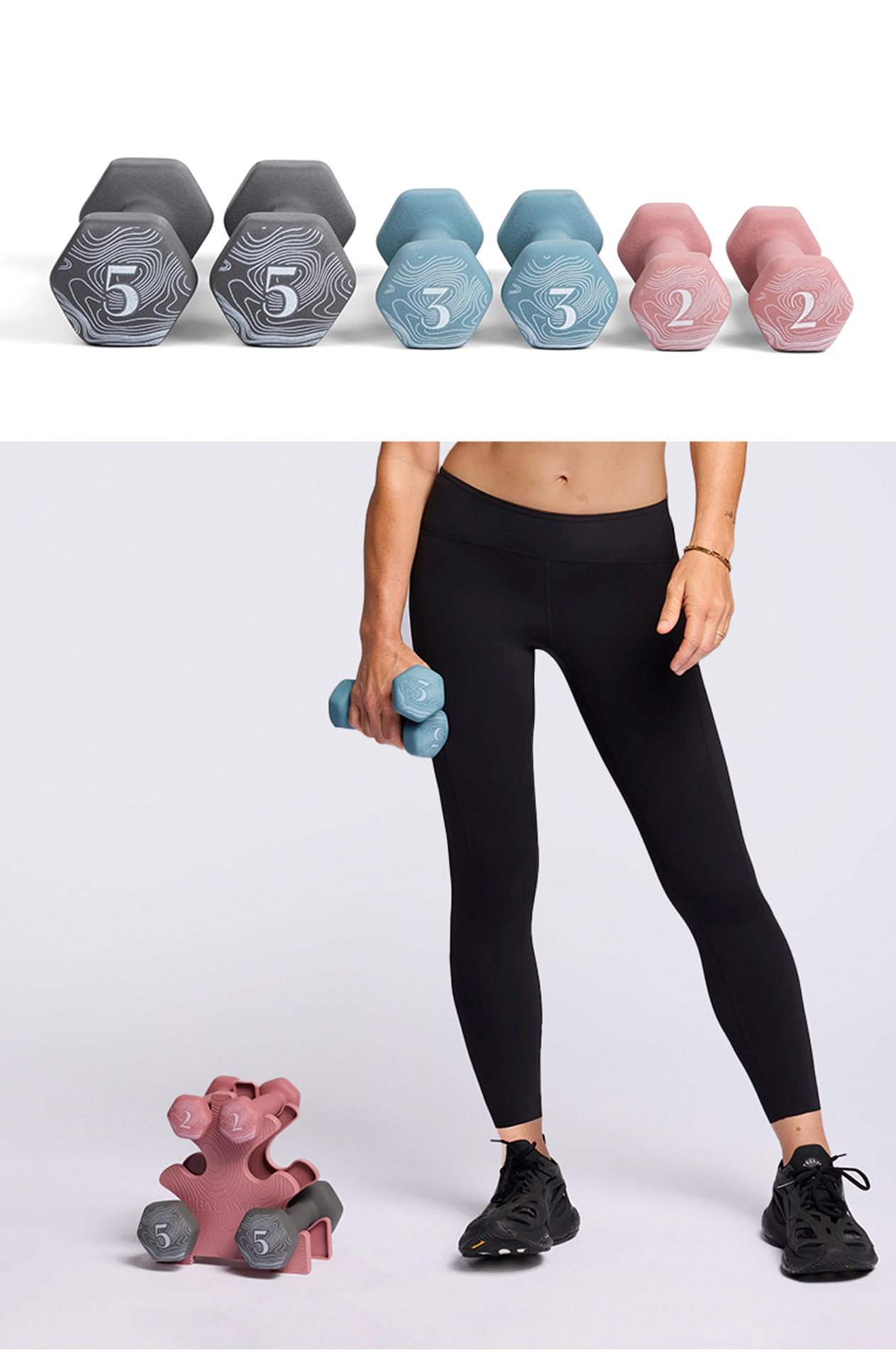 Dumbbell and Dumbbell Rack Combo Set 2lb 3lb 5lb with Three-Tier Dumbbell Rack Strength Training Equipment Fitness