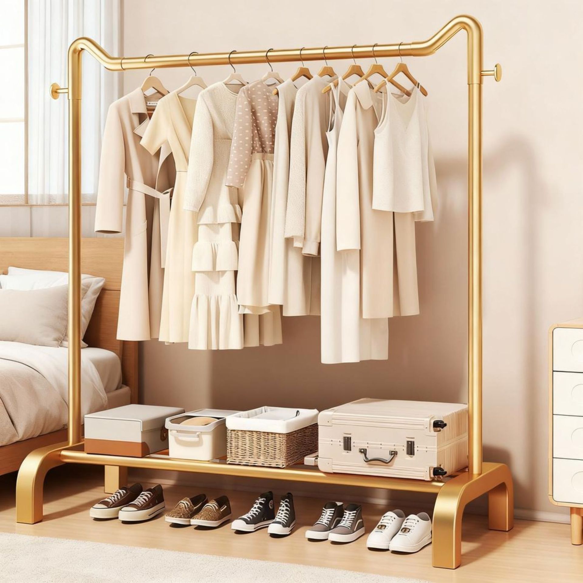 Floor-Standing Clothes Drying Rack for Home Use, Bedroom Clothes Hanger, Simple Indoor Dormitory Mobile Storage Rack for Hanging Clothes and Hats