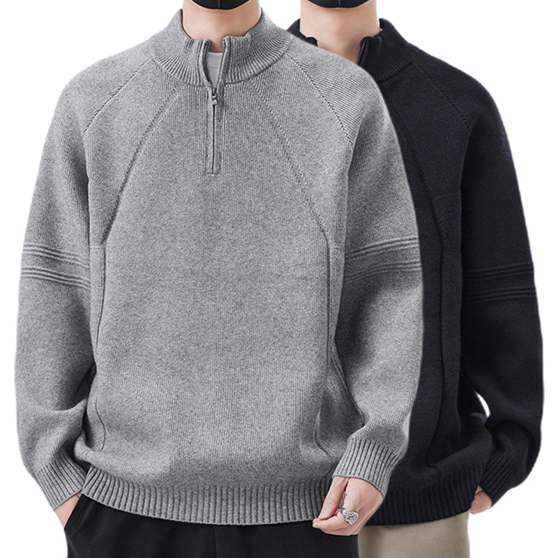 Explosiones transfronterizas de tamaño europeo de tamaño grande suéter medio cremallera camiseta de punto de hombre otoño y invierno explosiones de cuello medio alto fábrica de negocios al por mayor