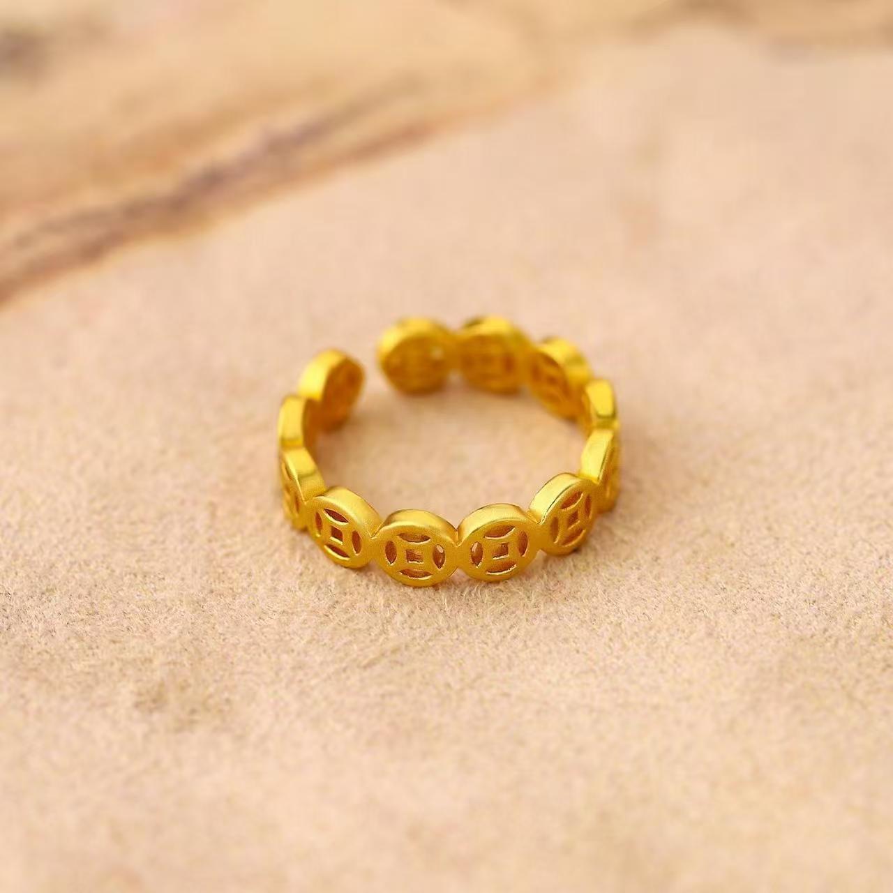 Ancient Style Small Copper Coin Ring Retro Ethnic Storm Rich Girl Internet Celebrity Live Open Coin Tail Ring Women Cross-Border Wholesale