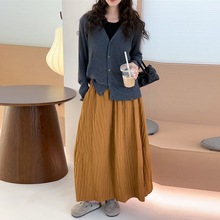 日系文艺复古中长款裙子春秋2025新款高腰显瘦百搭简约半身裙女装