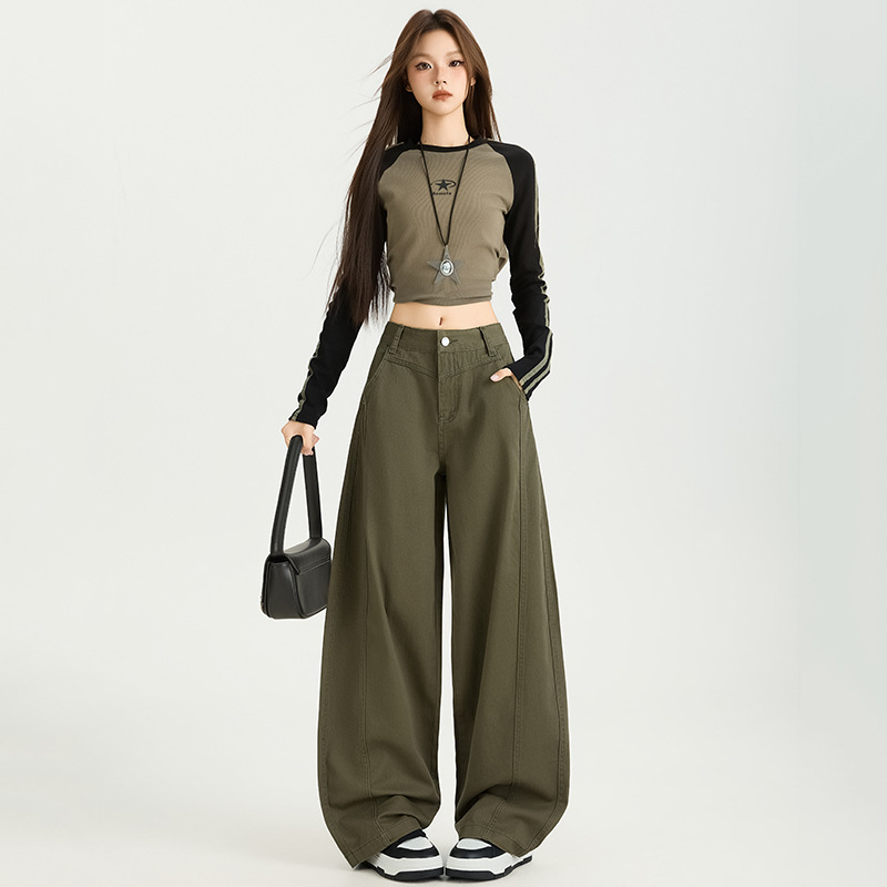 稚橘#侧缝拉高设计高级感阔腿牛仔裤女宽松显瘦时尚百搭弯刀裤潮|undefined