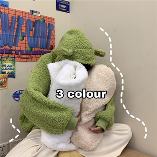 Bear Ears Imitation Lamb Furry Sweatshirt Coat Women's 2025 Autumn and Winter New Academy Style Cute Clothes