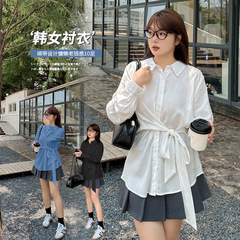 伊诺大码女装百搭侧边系带通勤衬衣2025秋新款宽松天丝上衣323071