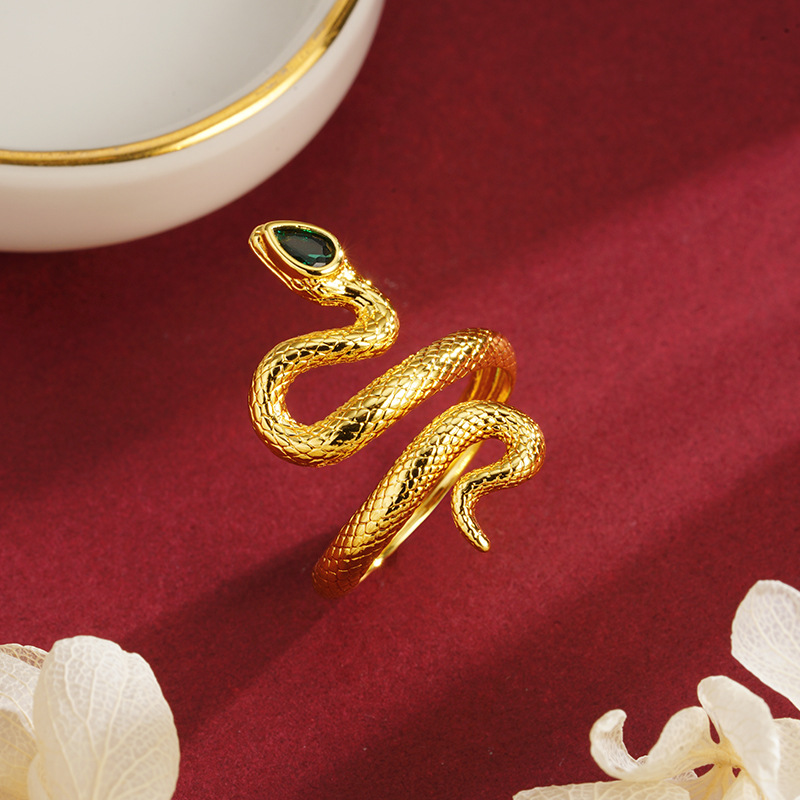 Anillo de serpiente de oro arena antigua Serpiente de oro Danza personalidad Zodiaco joyería de aleación de cobre estilo chino hombres y mujeres accesorios auspiciosos