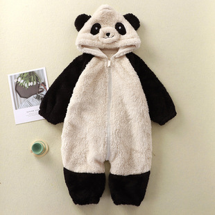 Baby Cartoon Rabbit Panda Plush Jumpsuit Baby Cute Warm Clothes Children's Jumpsuit Overalls