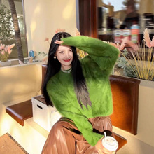 350克长毛拉绒奢品【只含桑蚕丝山羊绒绵羊毛】拉毛加厚圆领毛衣