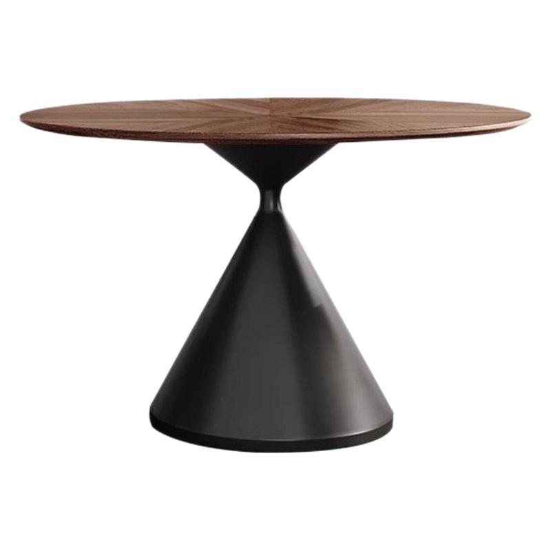 Mesa de comedor redonda de madera maciza medieval, mesa redonda de color nórdico retro de madera de nuez, estilo moderno y simple