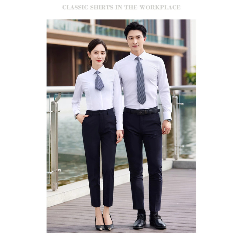 Bamboo Fiber Unisex Spring and Summer Business Commuter Short-Sleeved Shirt Pure White Formal Fit No-Iron Shirt Work Wear
