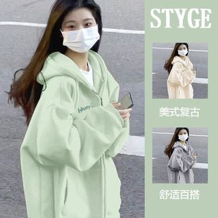 Sweatshirt Coat Women's Spring and Autumn Explosions American Retro Long Sleeve Sweatshirt Women's Hong Kong-style Hooded Coat Loose Top