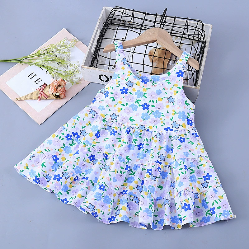 Summer girl's skirt, children's small princess costume, slip dress, Korean style, western style, floral print