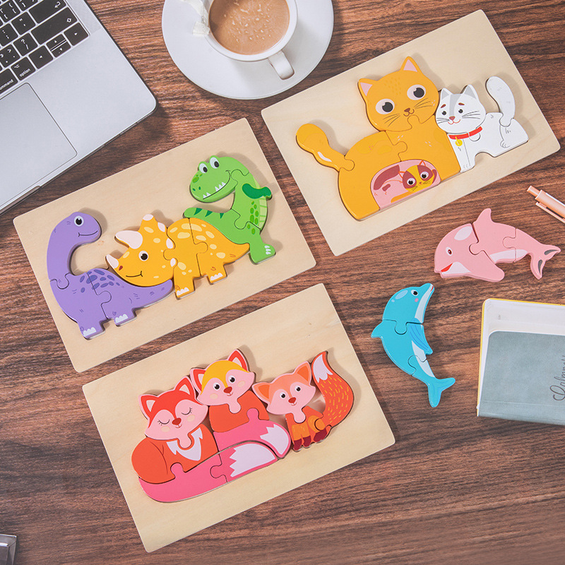 Amazon niños madera puzzle tridimensional pares de animales padres-hijos cognitivos juguetes de educación temprana personalizados