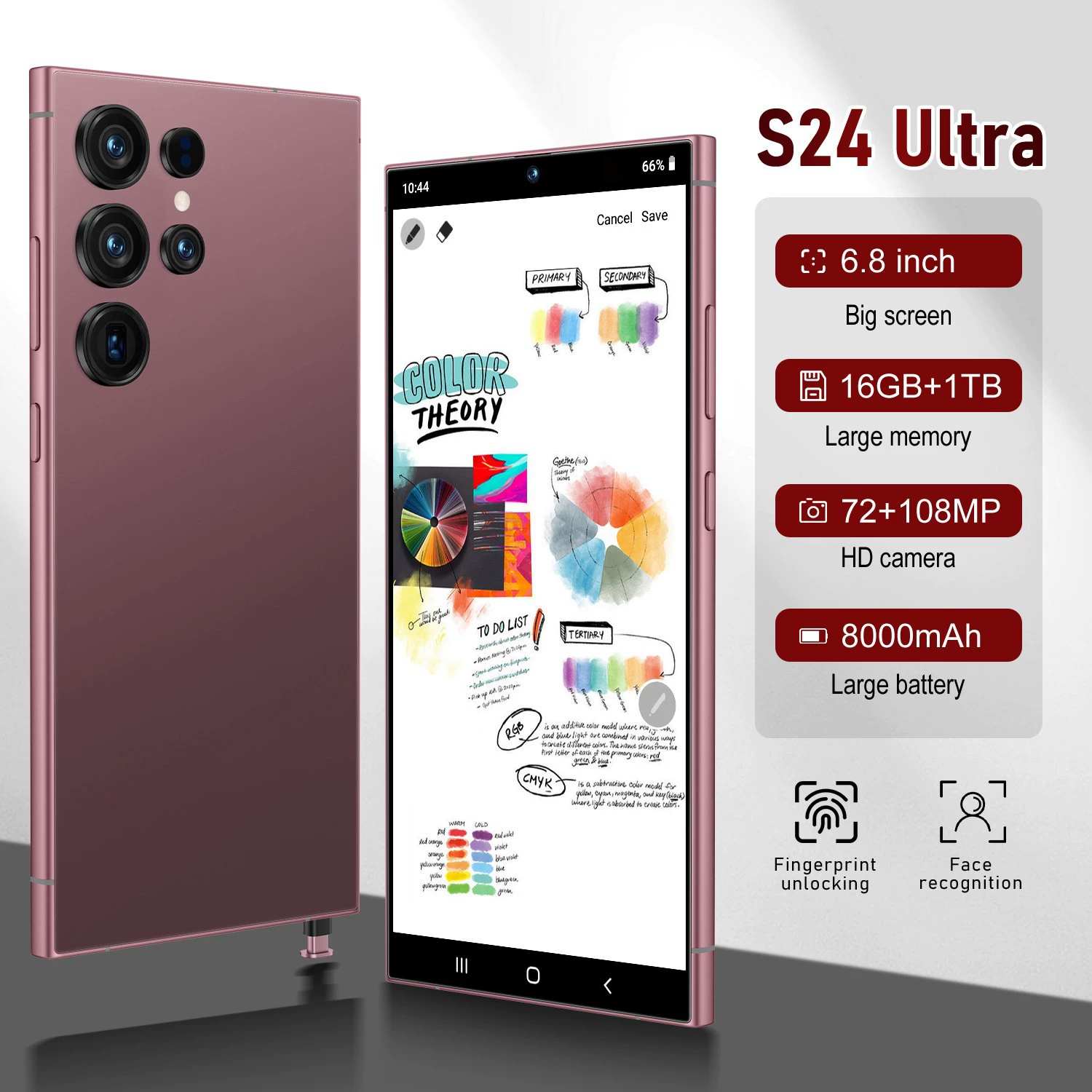 Мобильный телефон S24, 7.5 дюйма, 4G, Android, 64 ГБ