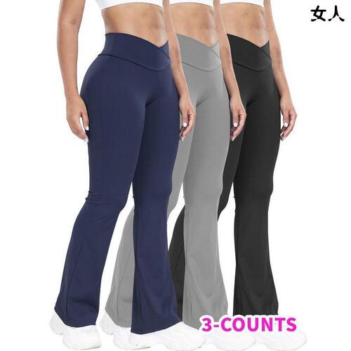 N 822 O5947 Women's New Sports Pants Solid Color Waist Cincher Bell Bottom Pants