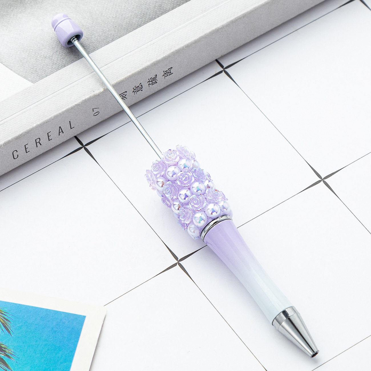 Nueva rosa diy bolígrafo de cuentas de flor creativo pegado a mano bolígrafo de cuentas multicolor bolígrafo de regalo publicitario