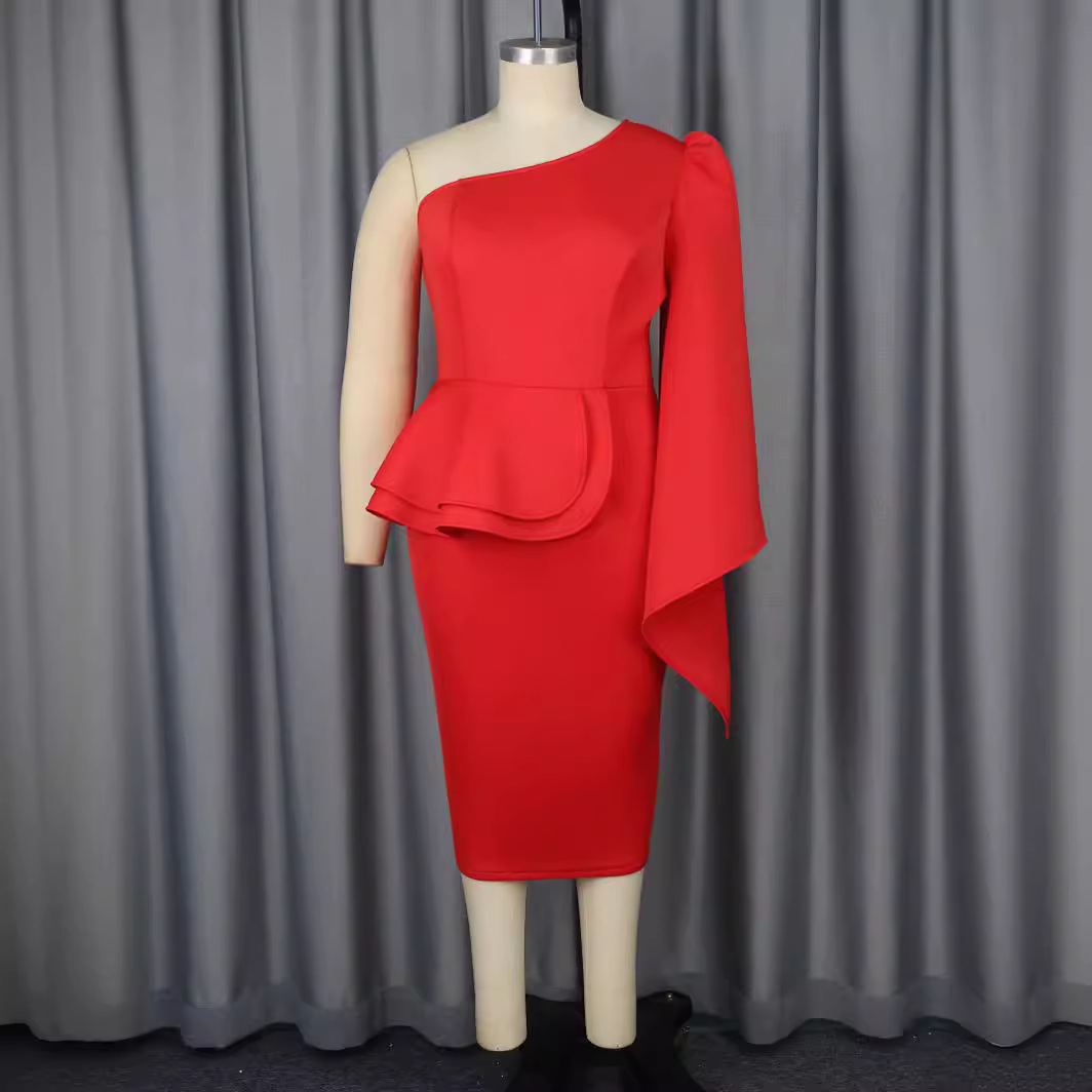 Abbigliamento da donna Sexy monospalla manica lunga grembiule fianchi plus size plus size personalità abito da banchetto_voghion.com