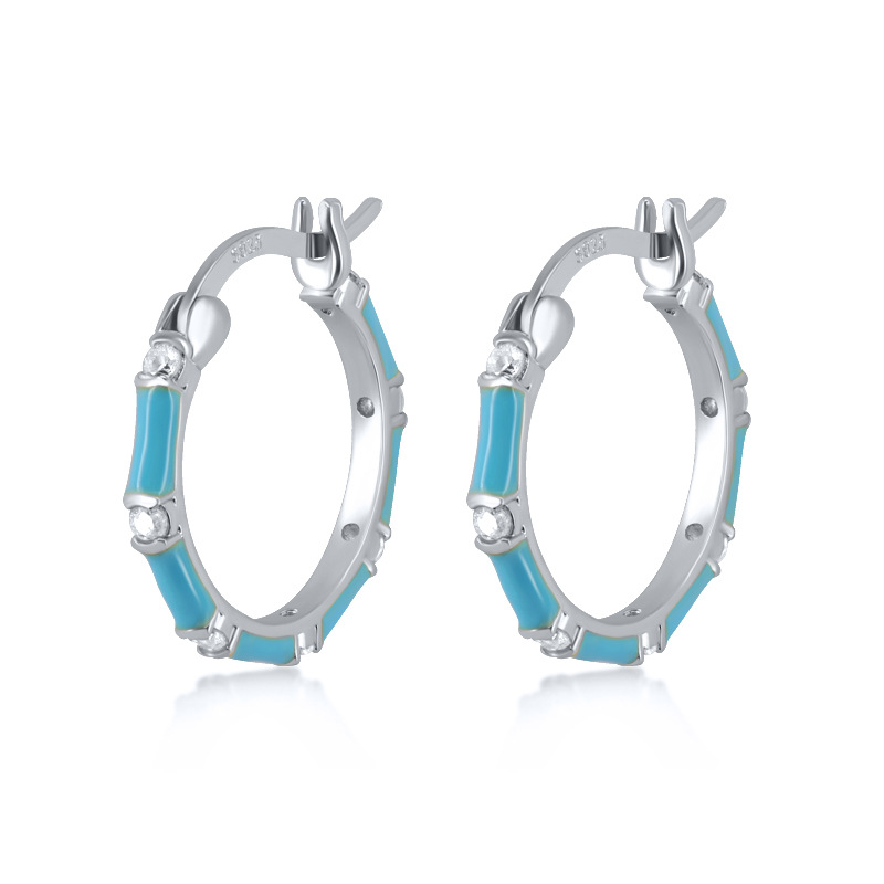 Simple Style Geometric Copper Hoop Earrings Enamel Plating Rhinestones Copper Earrings display picture 4