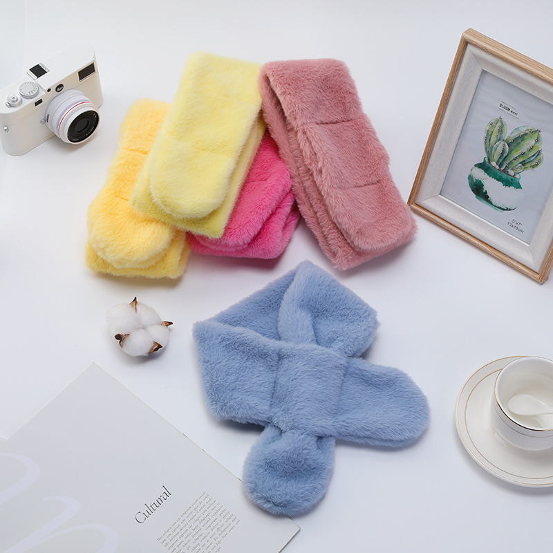 新款儿童围巾秋冬季兔毛保暖加绒男女孩可爱卡通圣诞宝宝围脖加厚