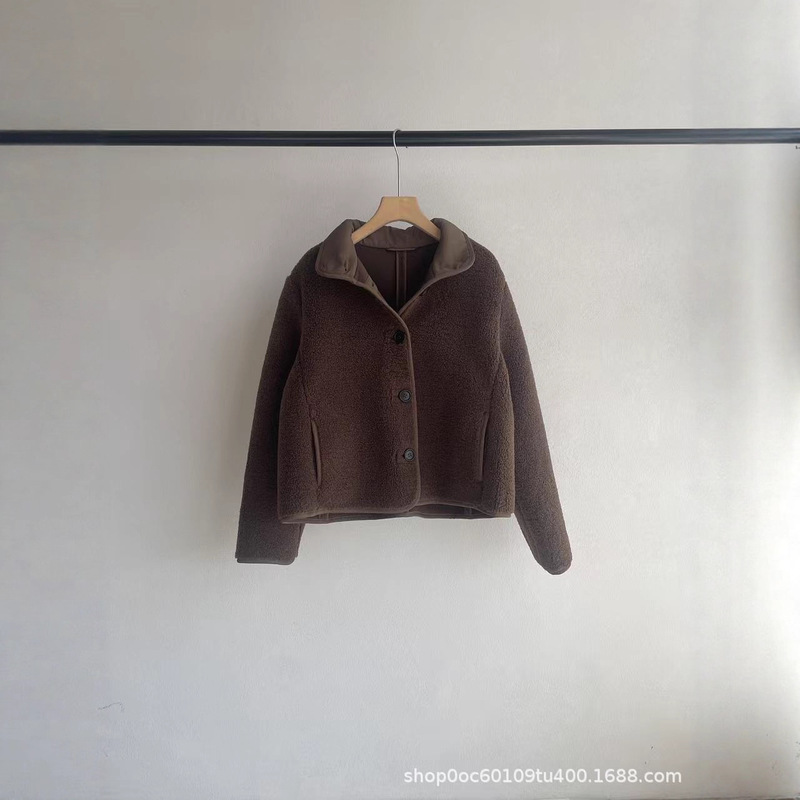 Maillard Teddy Bear Jacket 2025 Autumn New Funnel Collar Single Breasted Short Brown Warm Top