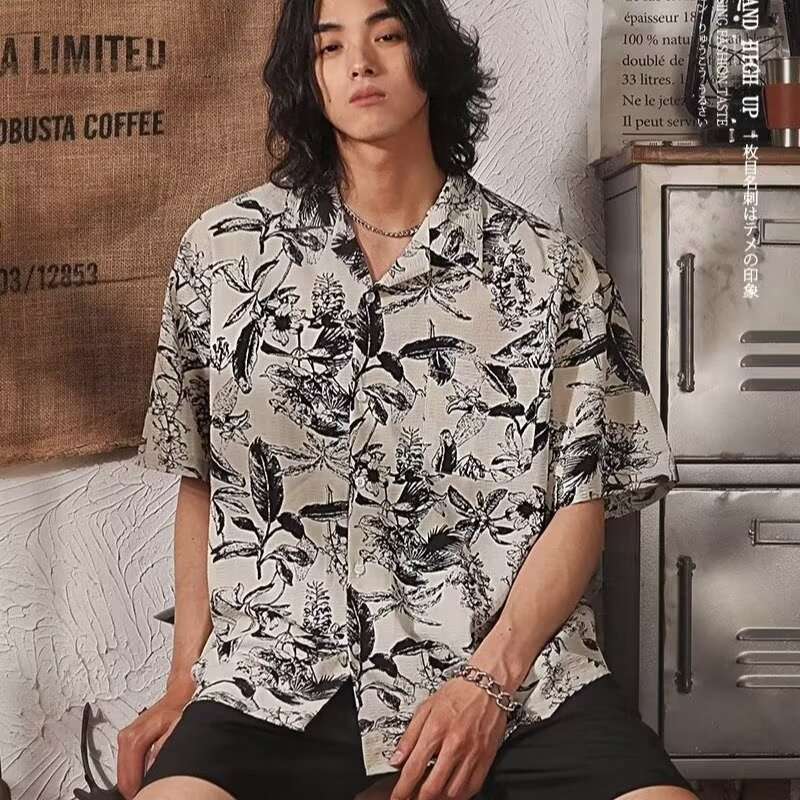 Summer Japanese Tops, Loose and Drapey Short-Sleeved Shirts, Men's Trendy Handsome Ink-Free Non-Iron Shirts, Trendy