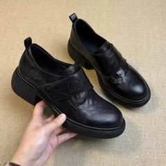 现货款~魔术贴运动轮胎底乐福鞋女粗跟5cm 英伦风小皮鞋女