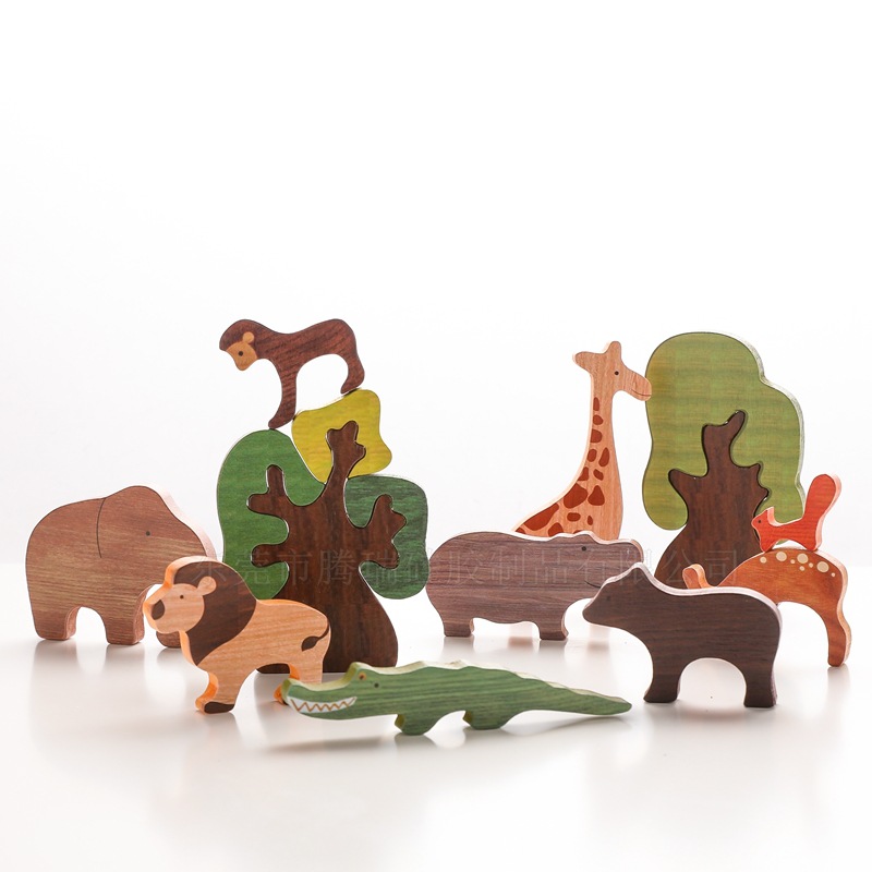 3D madera bosque animal tridimensional rompecabezas educativo para niños apilamiento de animales rompecabezas bosque escena mano agarre tablero de juguete
