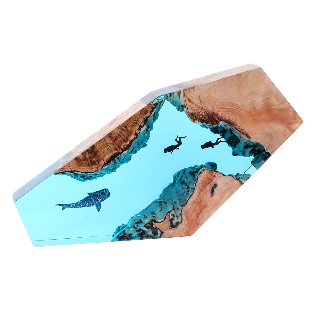 Ocean Whale Diver Shipwreck Desktop Art Ornament Solid Wood Resin Night Light Gift Lighting Led Led Lamp