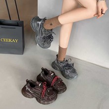 【真皮牛反绒】欧洲站厚底运动老爹鞋女2025新款休闲鞋增高吸膜底