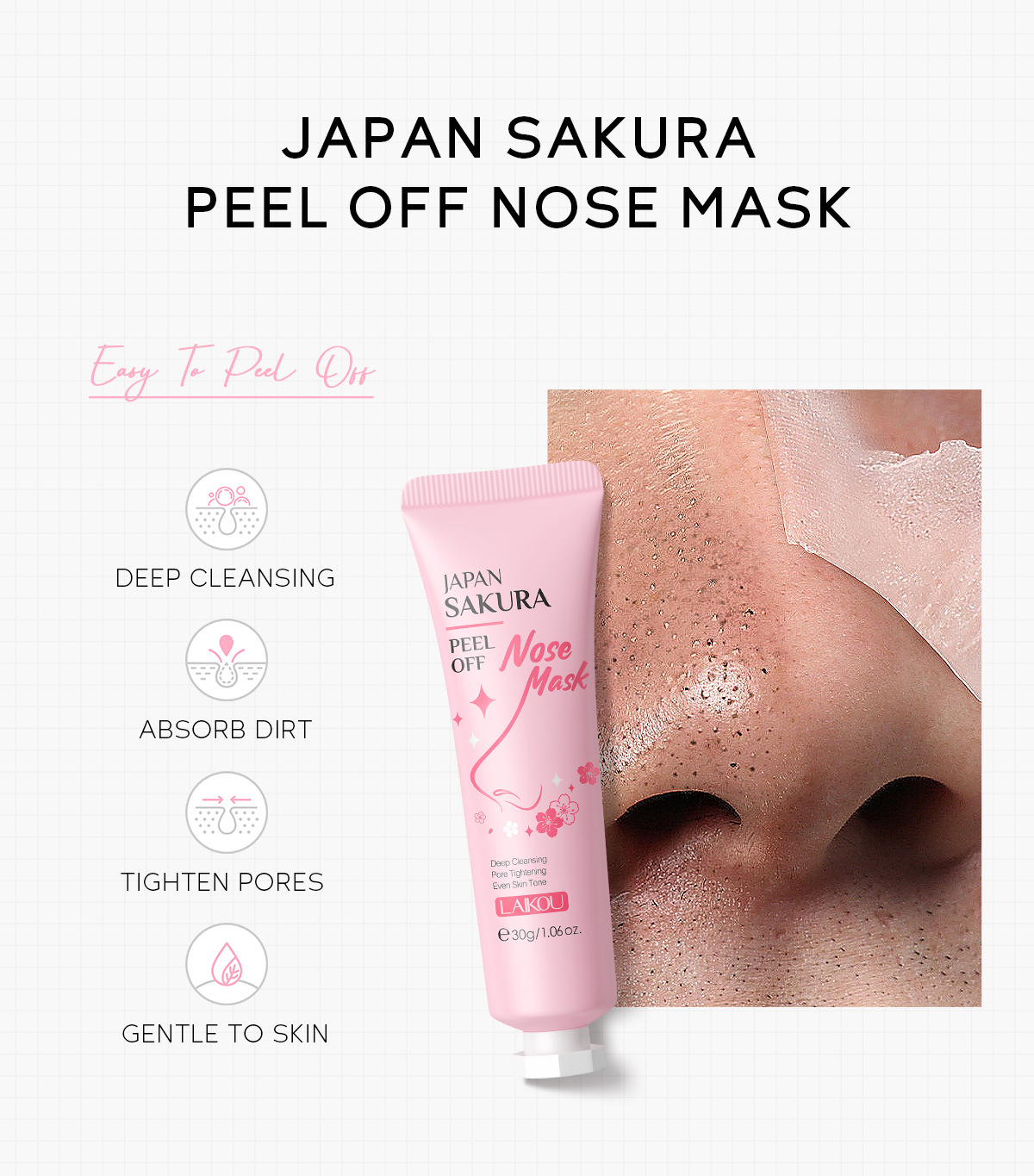 Cross-border LAIKOU Cherry Blossom Nasal Mask 30g Hydrating, Moisturizing and Cleansing Skin care product manufacturer's wholesale in stock undefined