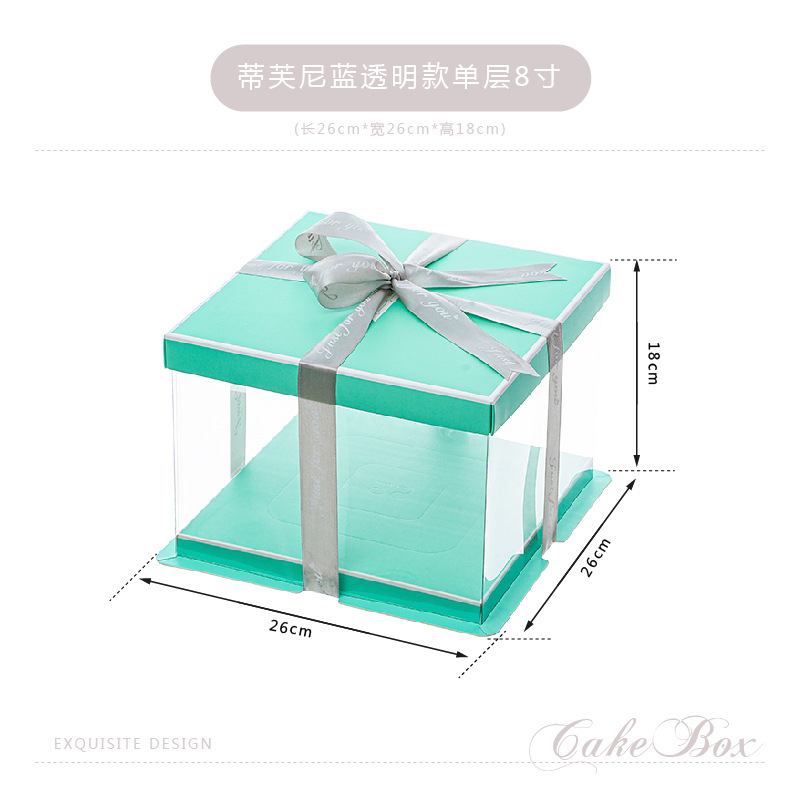 Caja de caja de caja de pastel de cumpleaños transparente de celebridades de Internet 4 4 6 6 8 8 10 pulgadas 12 embalaje de pastel de elevación de doble capa simple