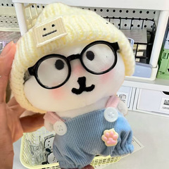 新しい 13 センチメートル自虐的なクマの服かわいいニット帽子ブルーオーバーオールスーツぬいぐるみ人形メガネ