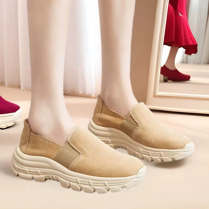 Женские кроссовки в стиле «дад-шиoes» для путешествий, из натуральной кожи, на толстой подошве в британском стиле, спортивные повседневные универсальные туфли для мам, модные и многофункциональные.