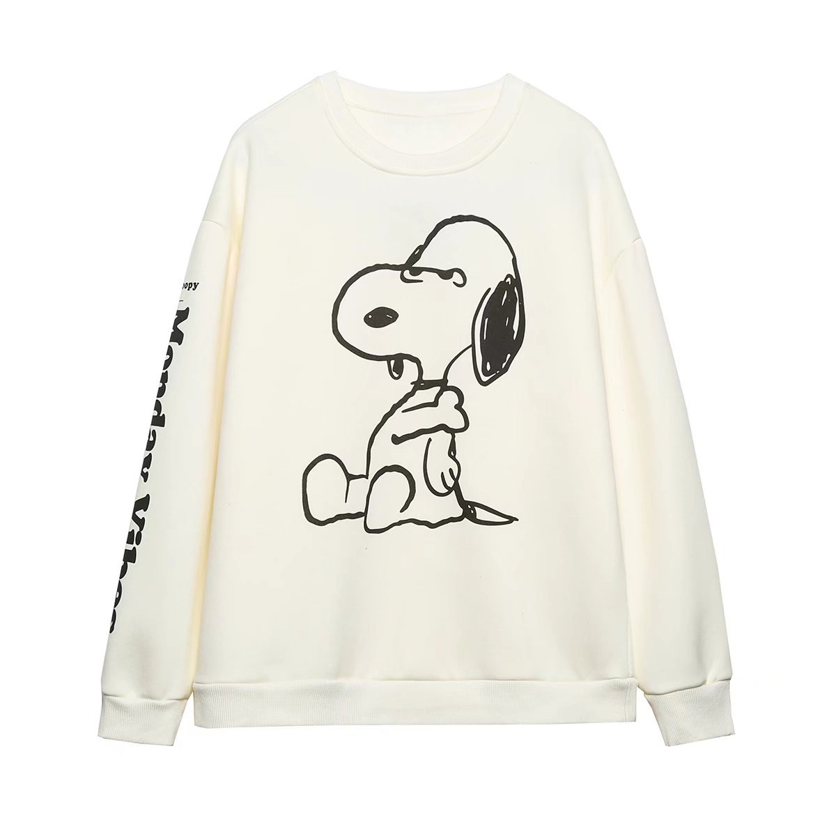 Sudadera de manga larga suelta con estampado de patrón de Snoopy de Comics NSAM109136