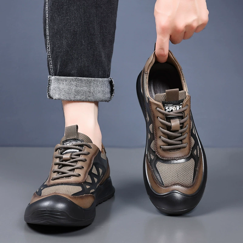 Mesh shoes for leisure for leather shoes, universal breathable sports casual footwear English style, autumn, soft sole