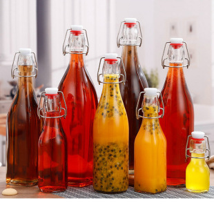 Buckle beverage bottle transparent glass enzyme bottle with lid sealed seasoning bottle household perfume bottle wine juice bottle