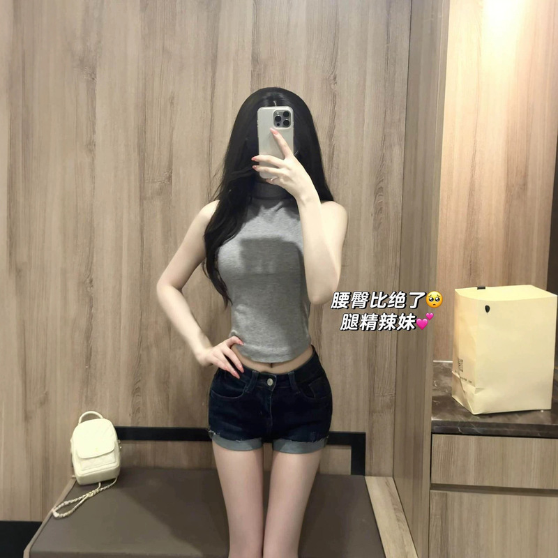 [Perfect Hip Shape] 26Ss Low-Waist Hot Girl Style Four-Color Hip-Enhancing Rolled-Edge Stretch Denim Shorts, Slimming and Versatile for Summer Women